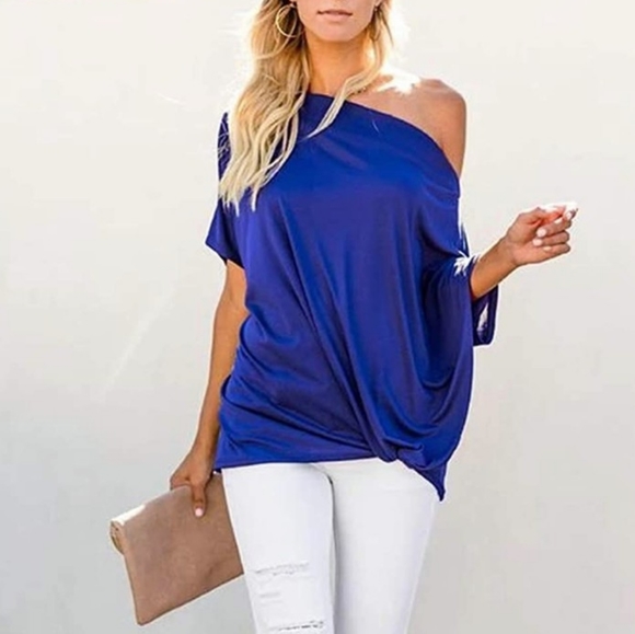 Boutique Tops - New Oversized Off Shoulder Twist Knot Top